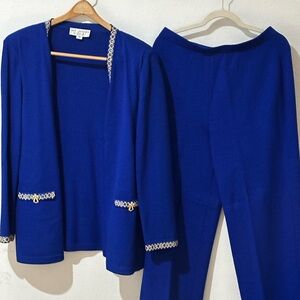 St. John Royal Blue Pantsuit with Embellished Trim